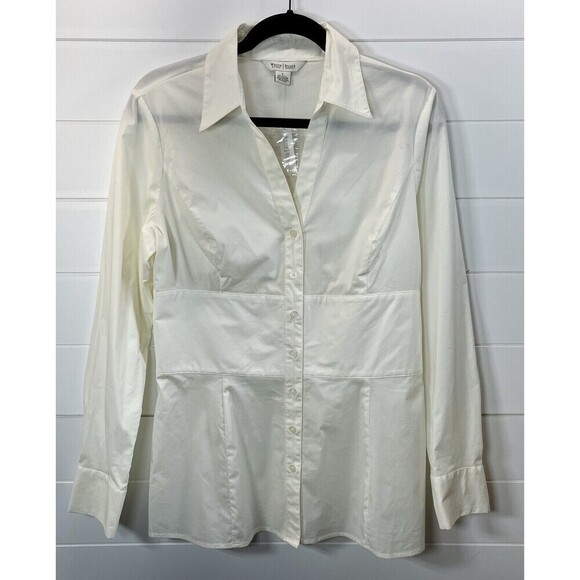 WHBM Babydoll Style Shirt Womens L Button Front Long Line Cream Clueless Preppy - Picture 1 of 8